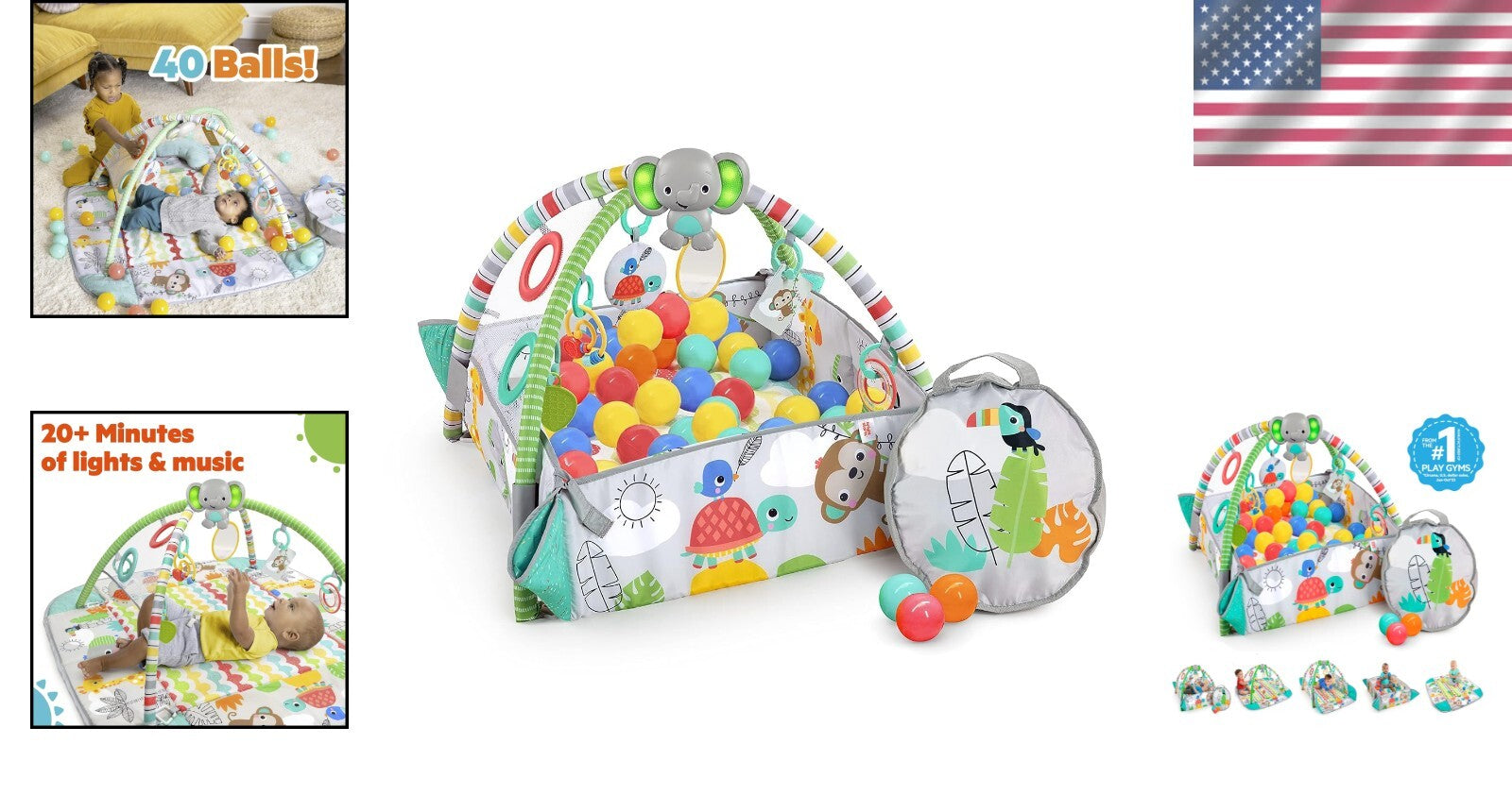 5-in-1 Tropical Green Baby Gym & Ball Pit - Engaging Play Mat for Toddlers