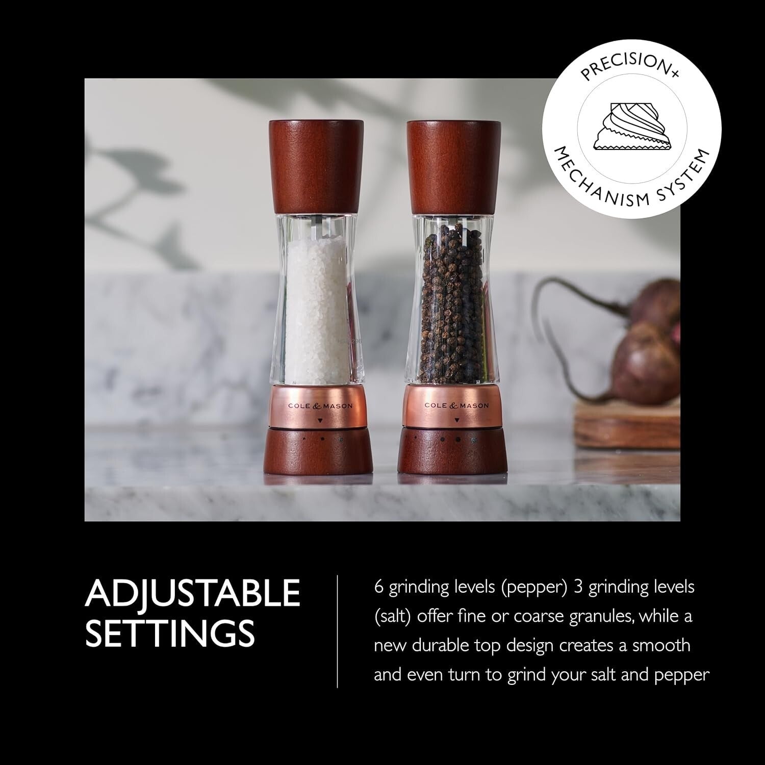 Elegant Rose Gold Salt and Pepper Mill Gift Set with Adjustable Grinding Levels