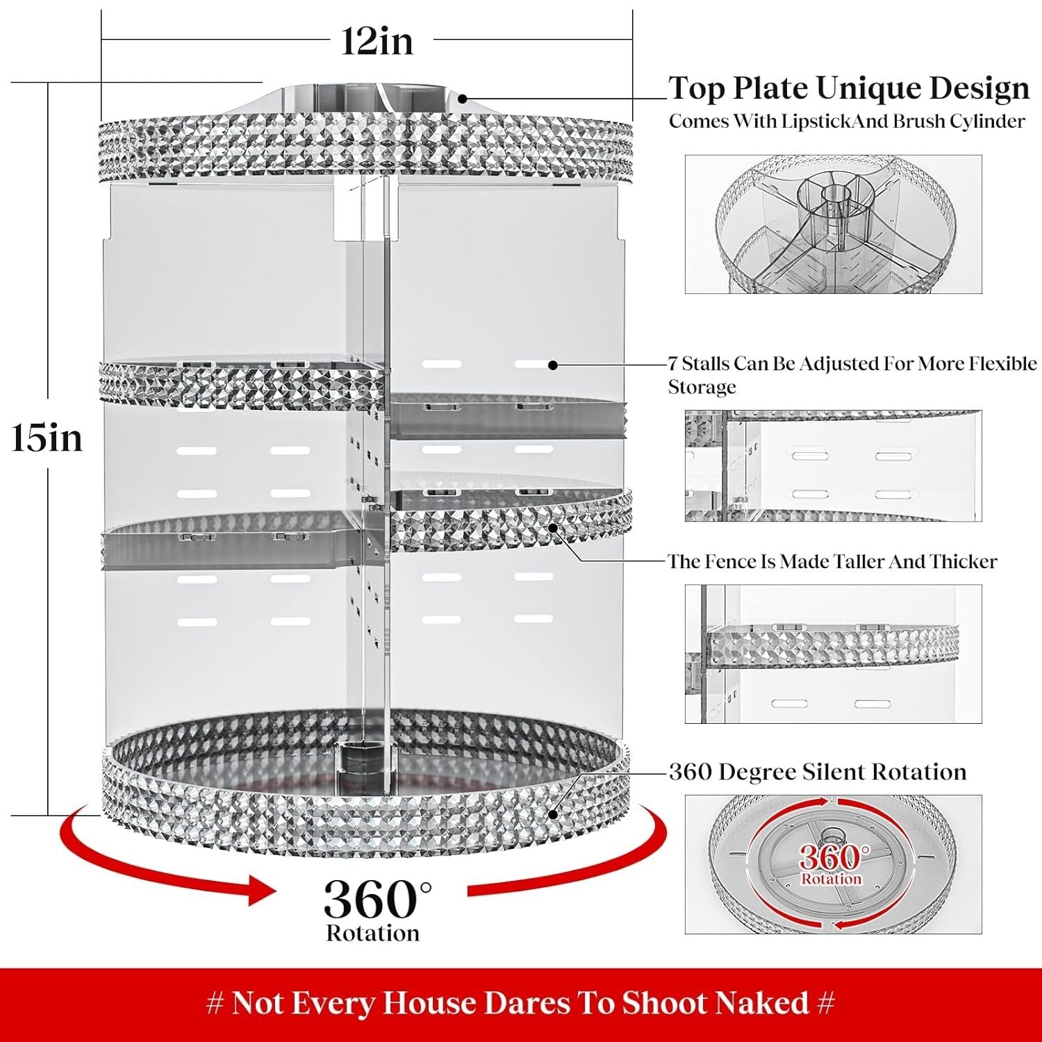 Stylish 7-Layer Free Standing Makeup Organizer with Polished Finish - Gray