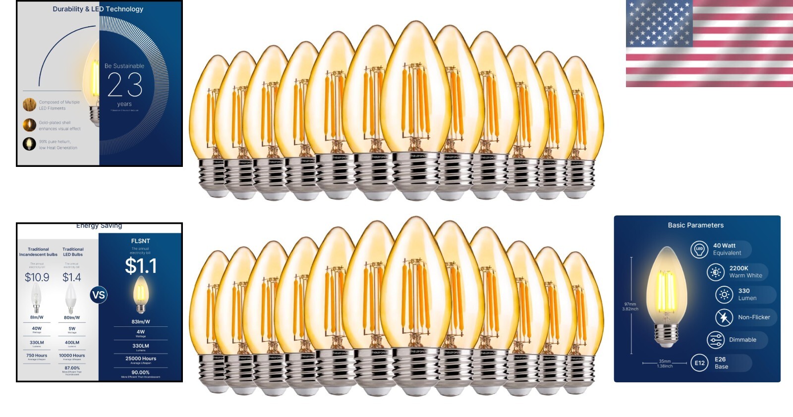 Versatile 40W Equivalent Dimmable Amber LED Bulbs for Stunning Indoor Spaces