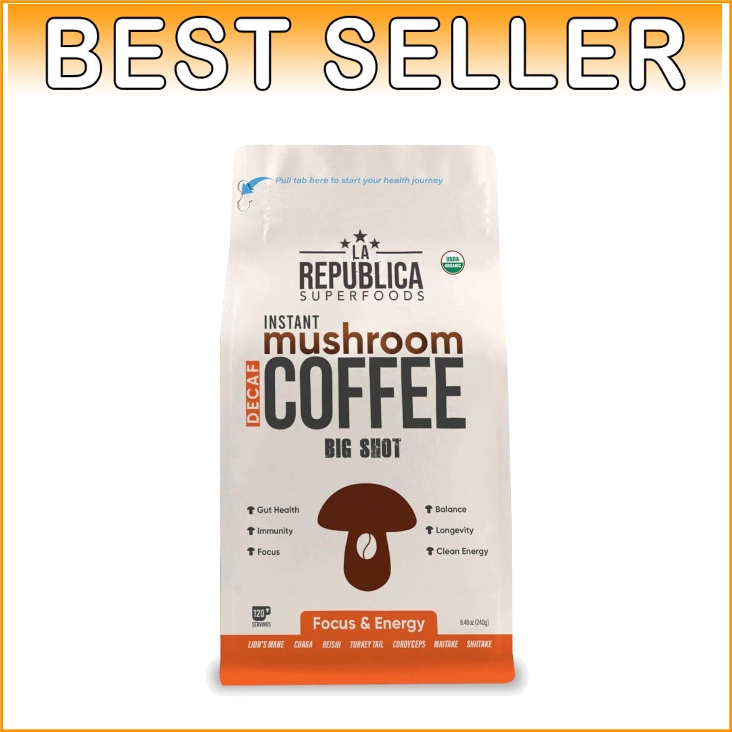 Experience Clean Energy: 120 Servings of La Republica Decaf Mushroom Coffee