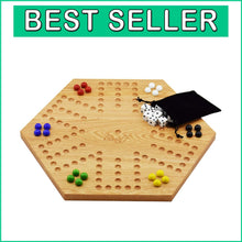 Load image into Gallery viewer, Double-Sided Marbles Game with Dice &amp; Storage Bag - 4-6 Players - Oak Board