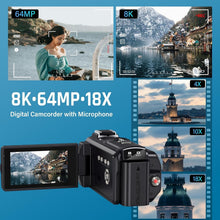 Load image into Gallery viewer, 8K 64MP Vlogging Camera with 18X Zoom, IR Night Vision &amp; WiFi Connectivity