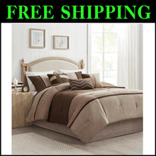 Load image into Gallery viewer, Geometric Pieced Stripe Comforter Set King - 7-Piece Faux Suede Collection