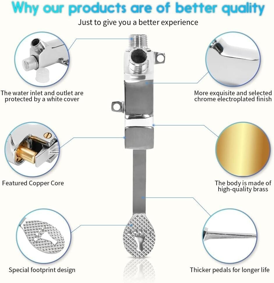 Durable Brass Pedal Valve Pack of 2 for Touchless Kitchen & Bathroom Faucets