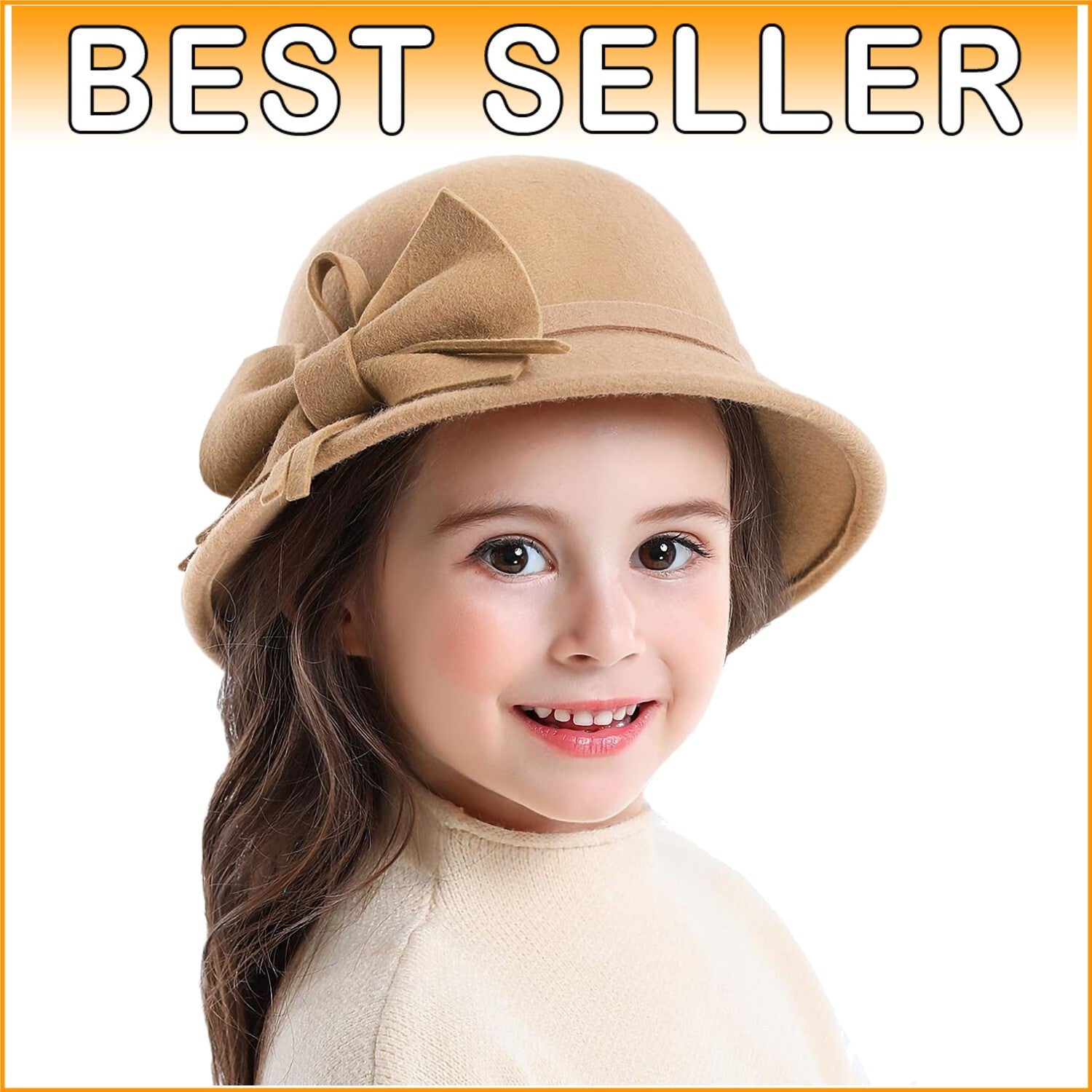 Adorable Girls 100% Wool Bucket Hat with Bowknot - Stylish Winter Fedora