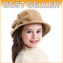 Load image into Gallery viewer, Adorable Girls 100% Wool Bucket Hat with Bowknot - Stylish Winter Fedora