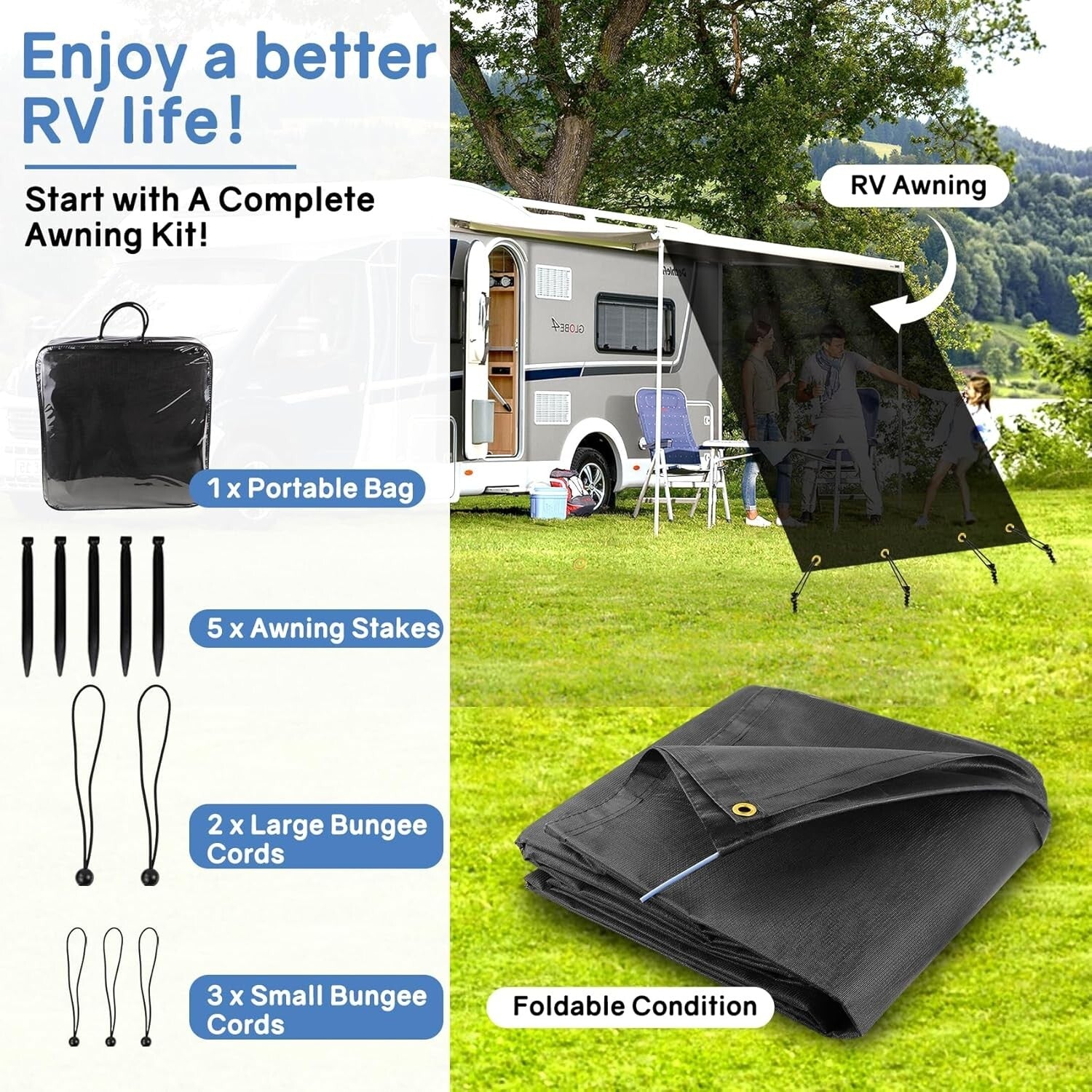 Lightweight RV Awning Shade Screen 9'x19'3'' - Ultimate Sun Protection & Comfort