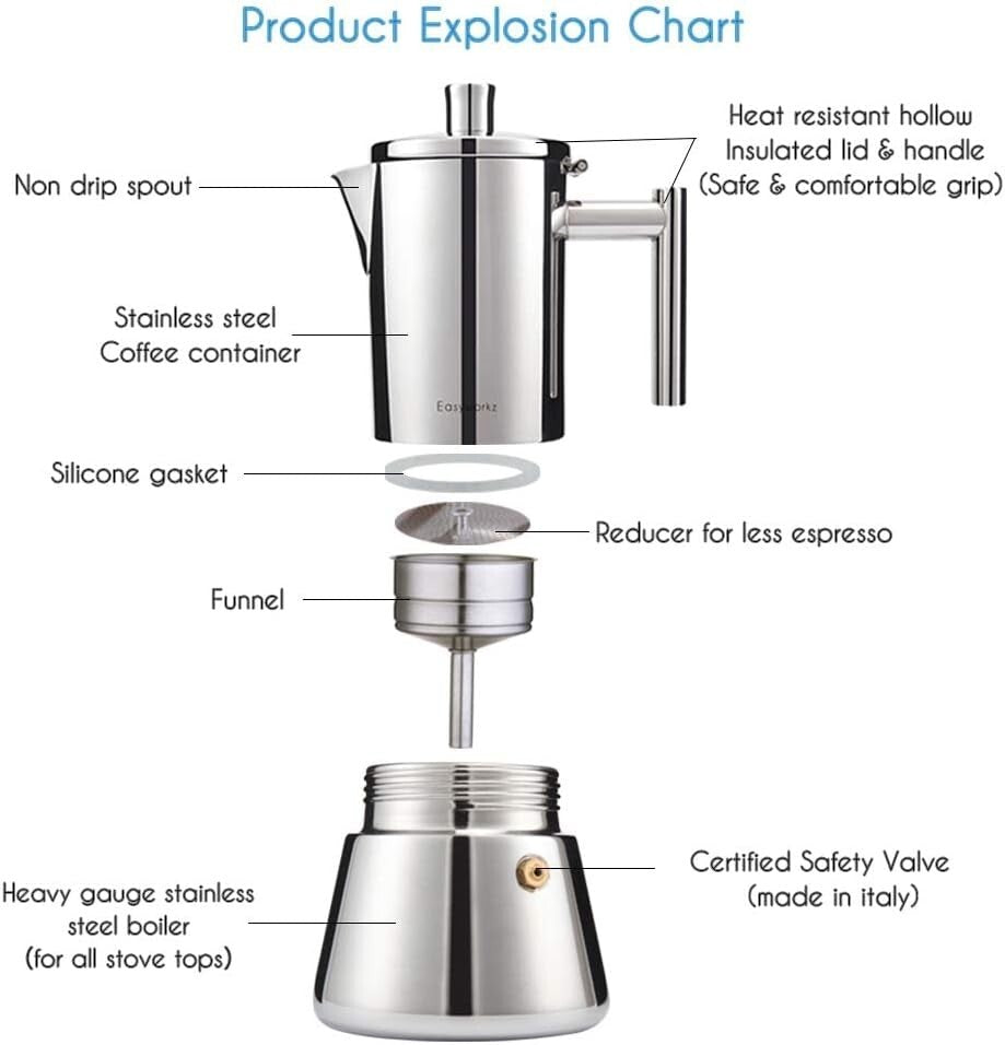 Elegant Italian 4-Cup Stainless Steel Espresso Maker – Safe and Durable Design