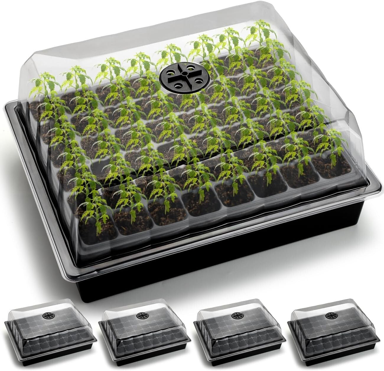 Heavy-Duty 5-Pack Seed Starter Trays with Leak-Proof Dome for Indoor/Outdoor Use