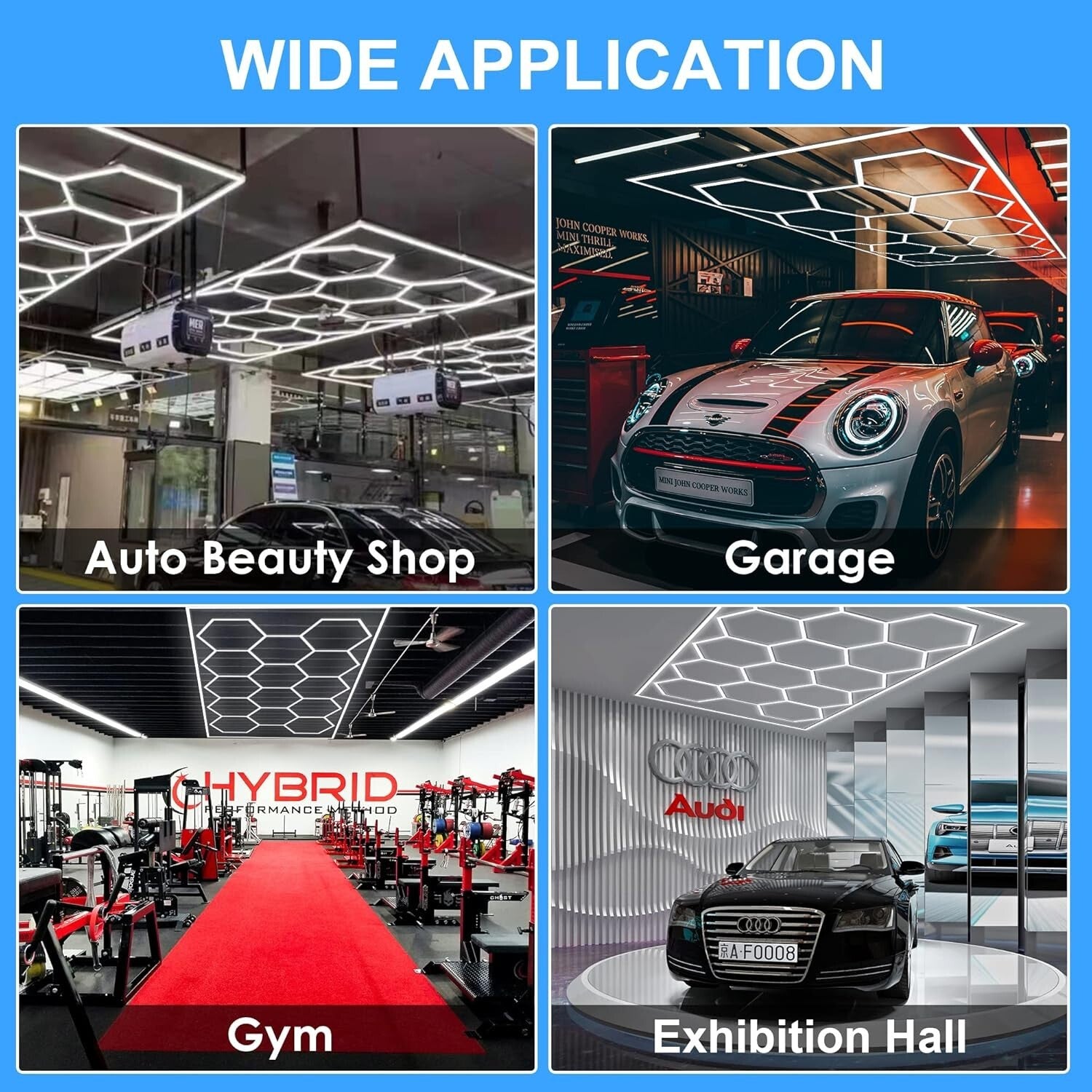 Customizable Hexagon Garage Light System - Includes 59 LED Tubes and Accessories