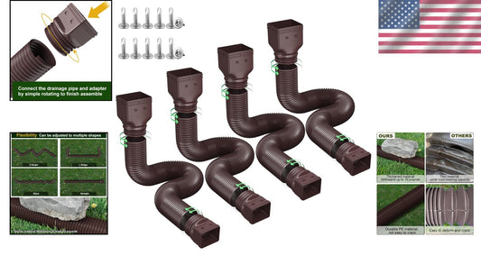 4-Pack Rain Gutter Downspout Extensions - Flexible, Durable & Easy to Install