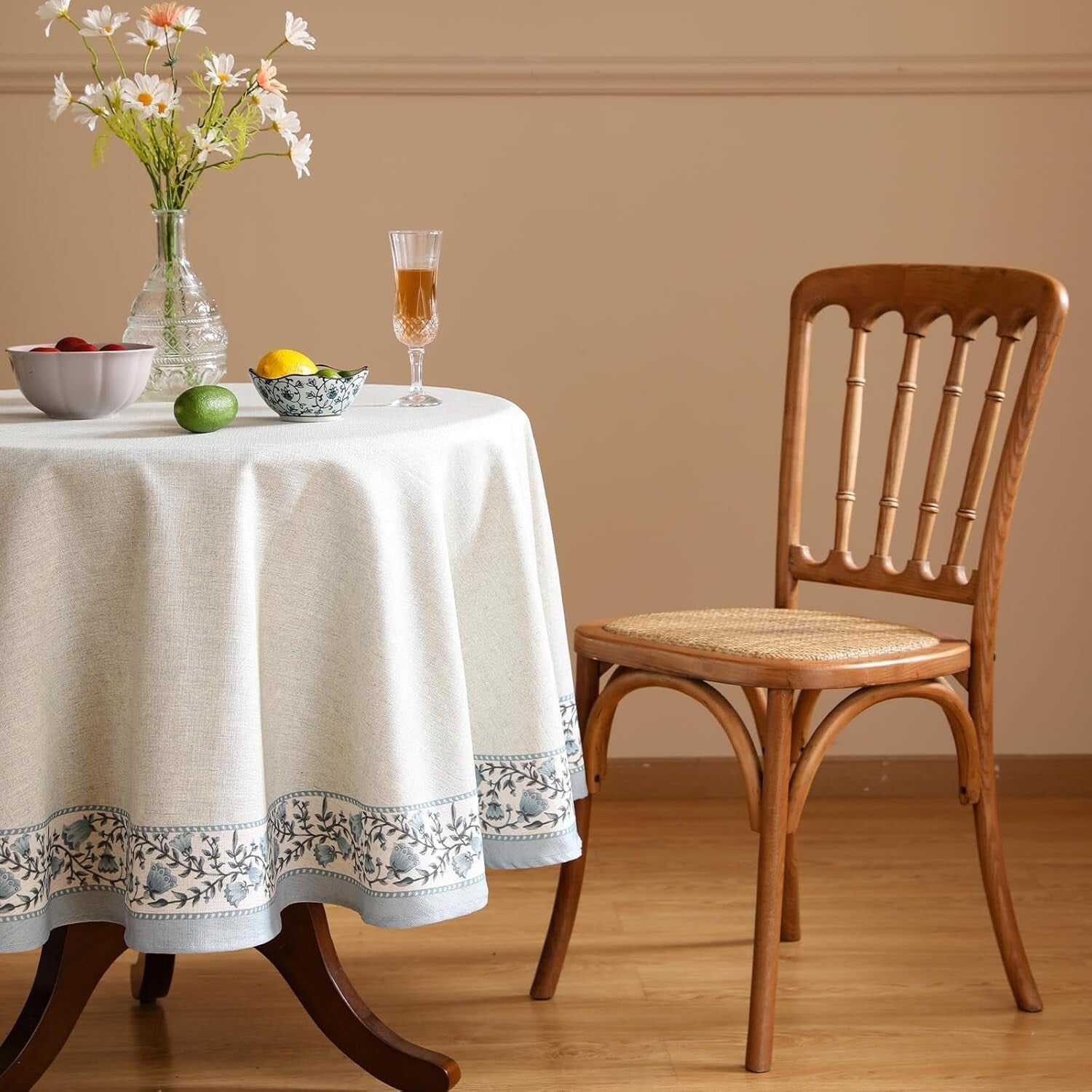 Luxury 67” Round Table Cover with Exquisite Floral Design - Machine Washable