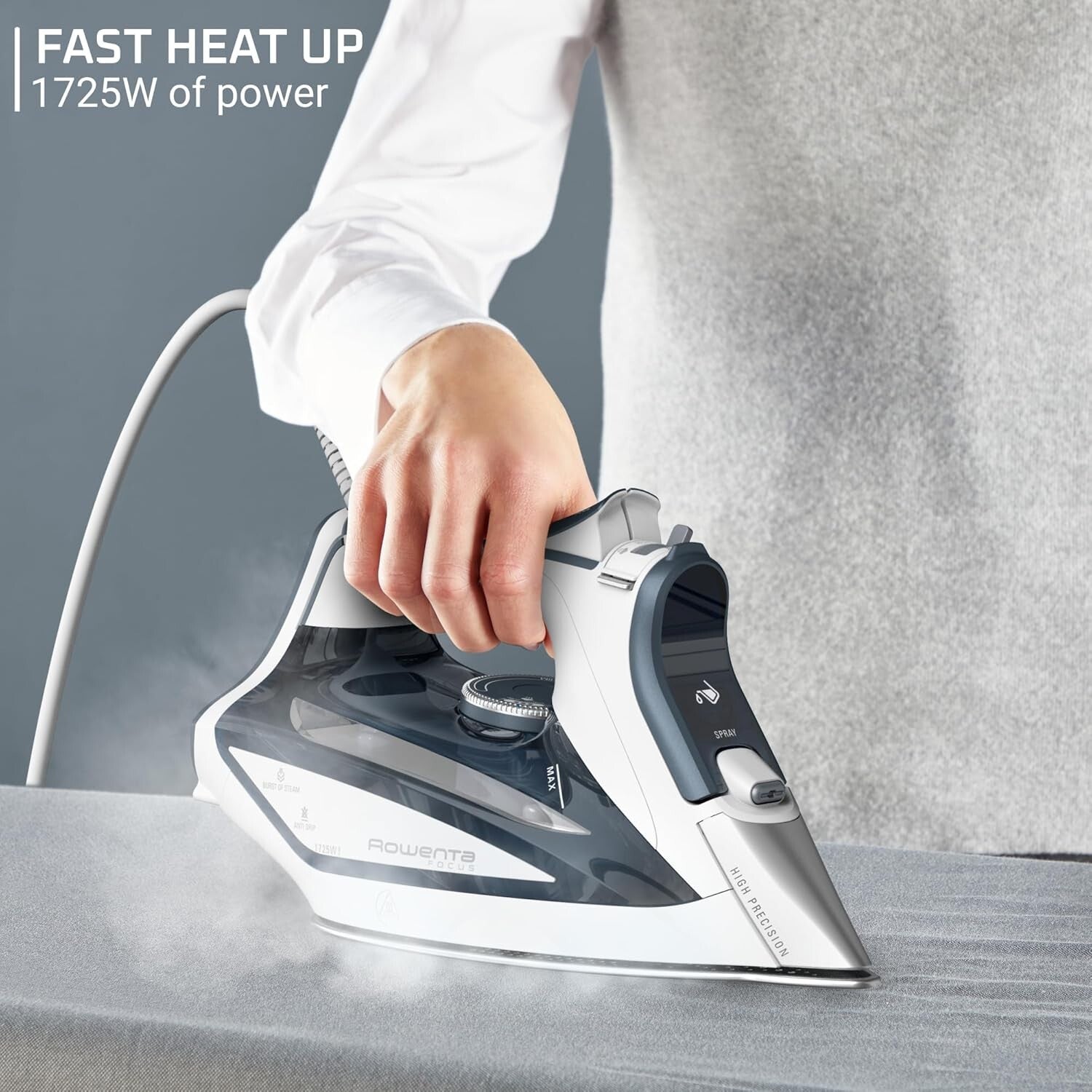 Powerful 1725W Steam Iron with Stainless Steel Soleplate & 400 Microsteam Holes