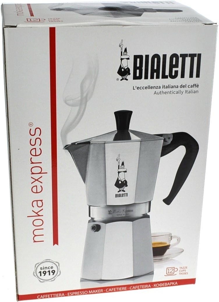 Authentic Italian Moka Pot: 12 Cups, Gas and Induction Compatible - Moka Express