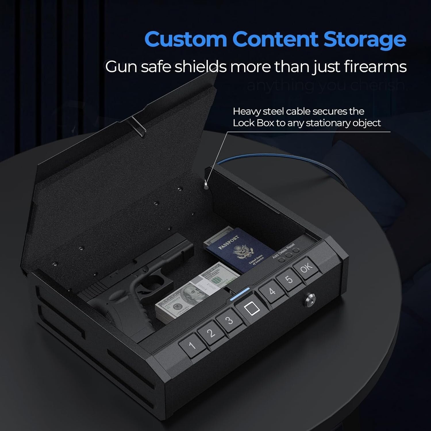 Compact Biometric Gun Safe for Home, Nightstand & Car – Fingerprint Access & Key