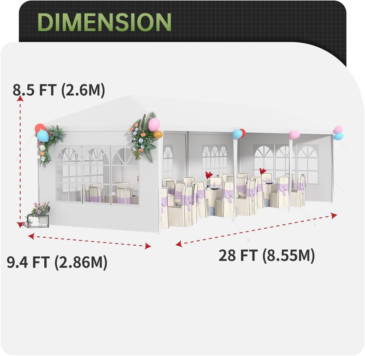 Spacious 10x30ft Outdoor Wedding Tent with 5 Removable Walls - Party Essential
