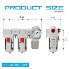 Load image into Gallery viewer, High-Performance 1/2" NPT Air Filters and Regulator Combo with Semi-Auto Drain