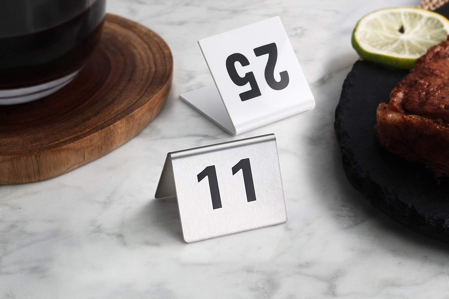 Double-Sided Stainless Steel Table Number Cards 1.5" x 2" for Banquets
