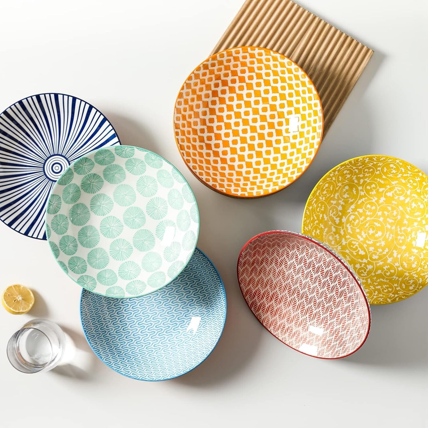 Durable Colorful 9-Inch Pasta & Salad Bowls - Set of 6, Oven & Microwave Safe