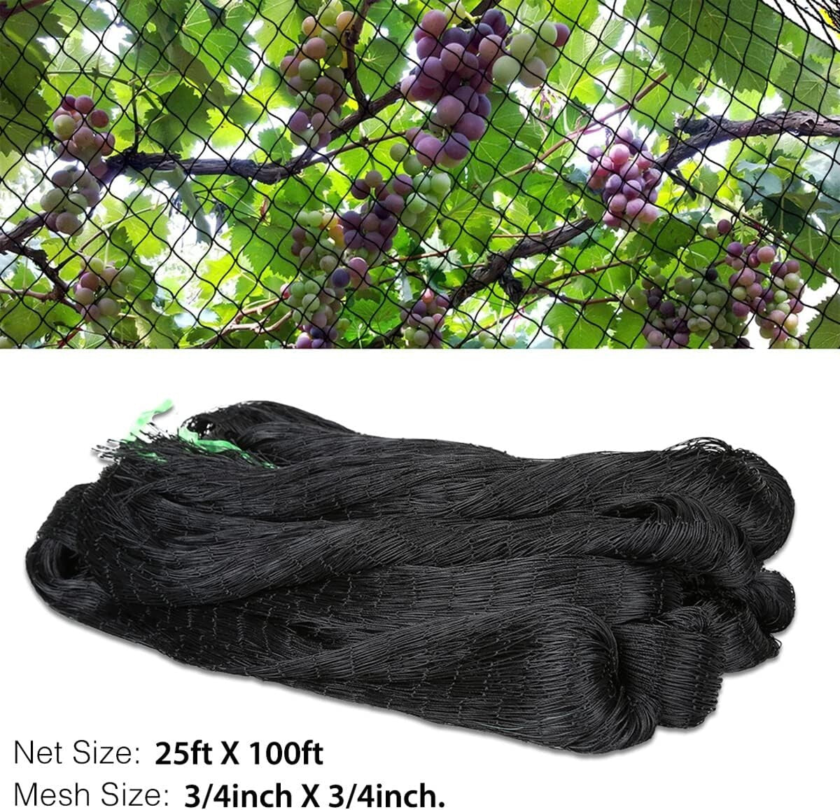 Nylon Heavy-Duty Garden Netting 25' x 100' - Protect Against Birds & Pests