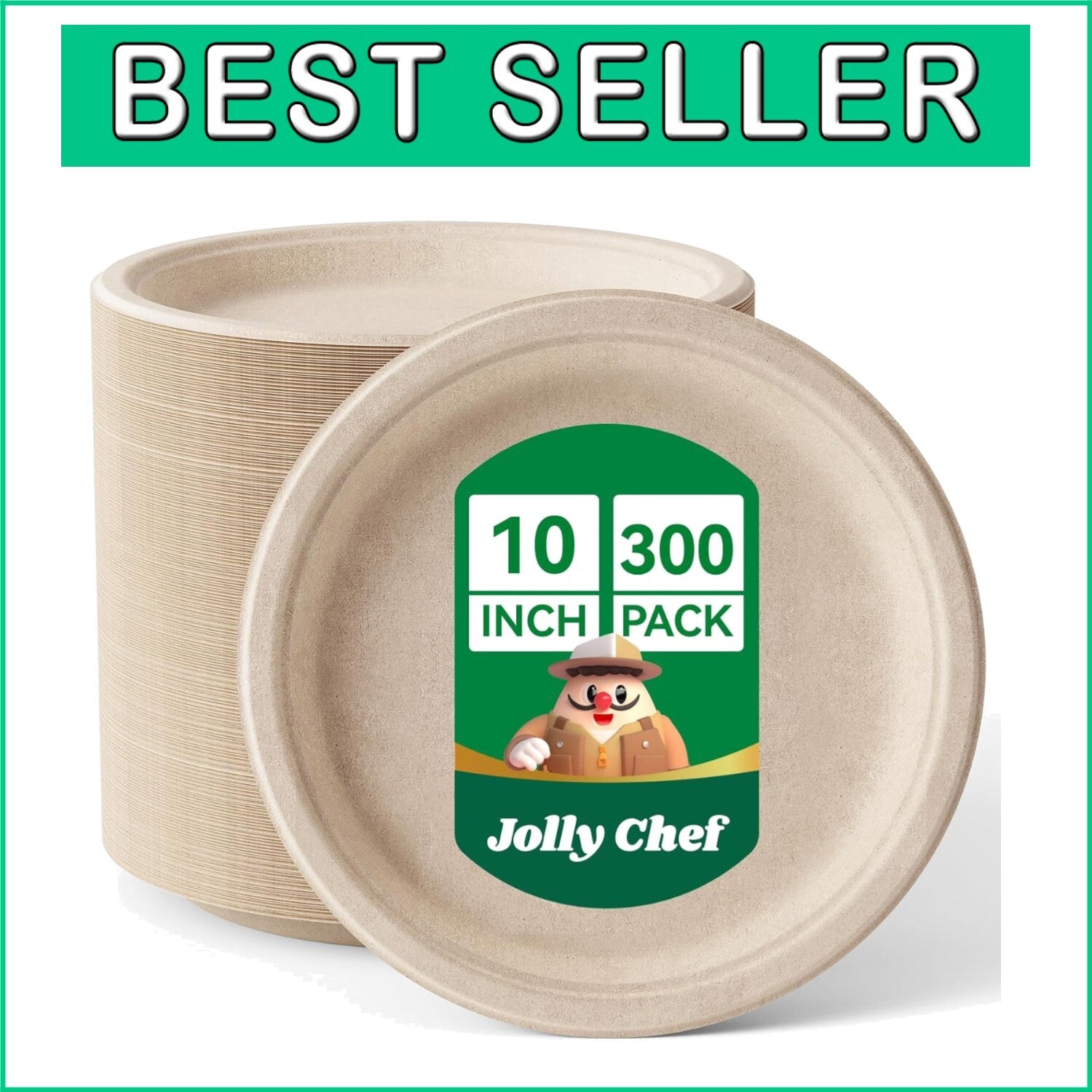 Durable Compostable Disposable Plates – 300 Count 10” Eco-Friendly Dinner Plates