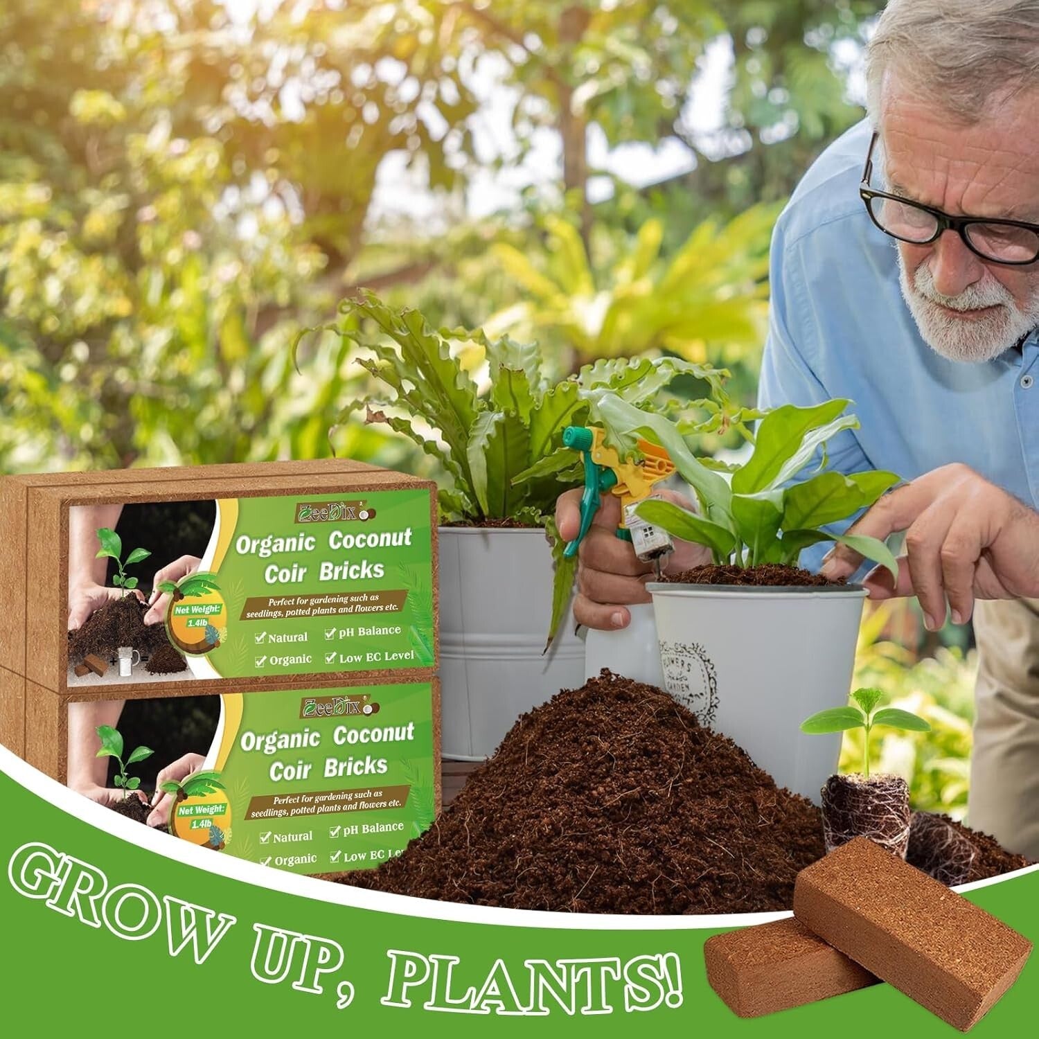 12 Pack Natural Coco Coir Bricks - Low EC & pH Balanced Gardening Medium