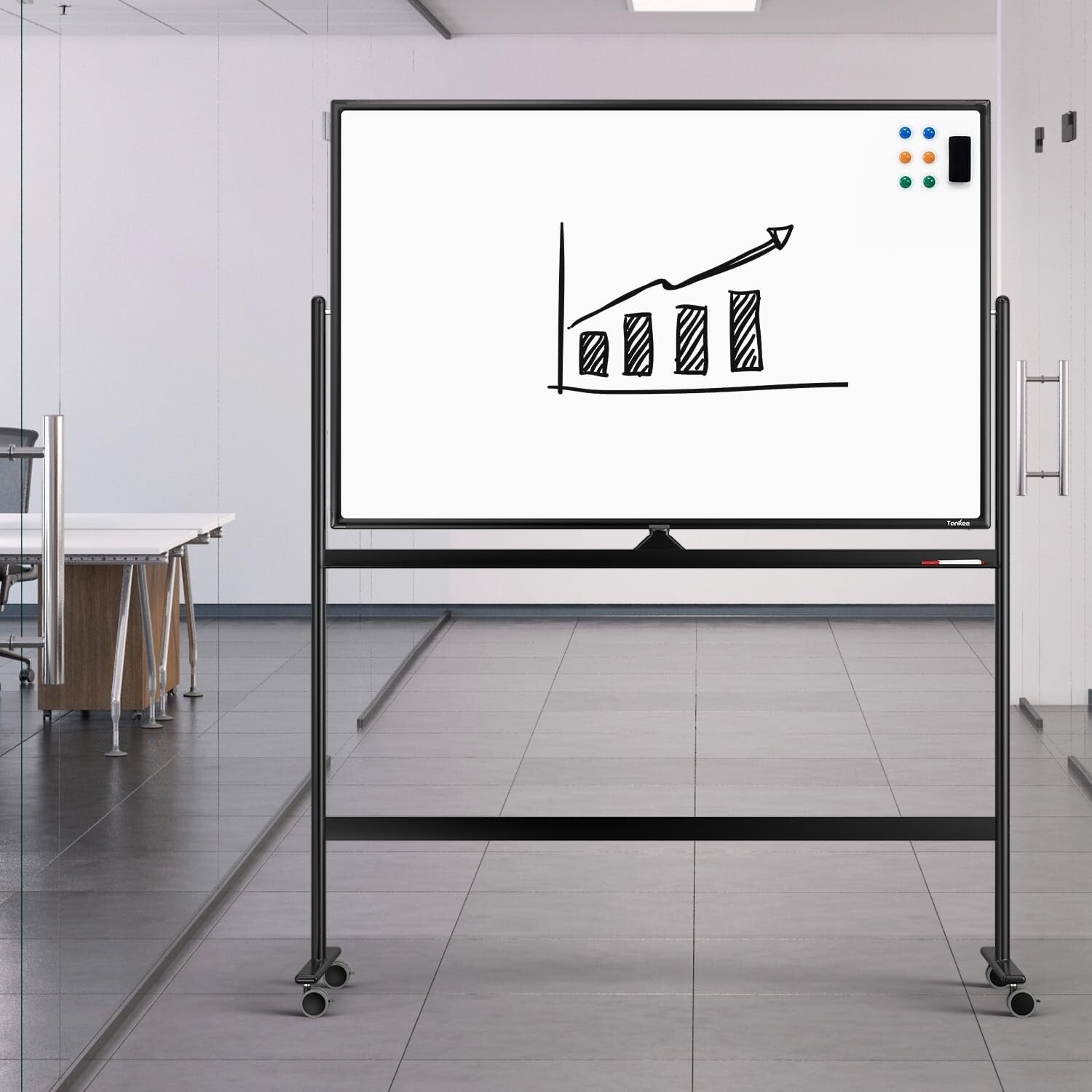 Versatile 48"x32" Reversible Dry Erase Whiteboard with Smooth Surface & Wheels