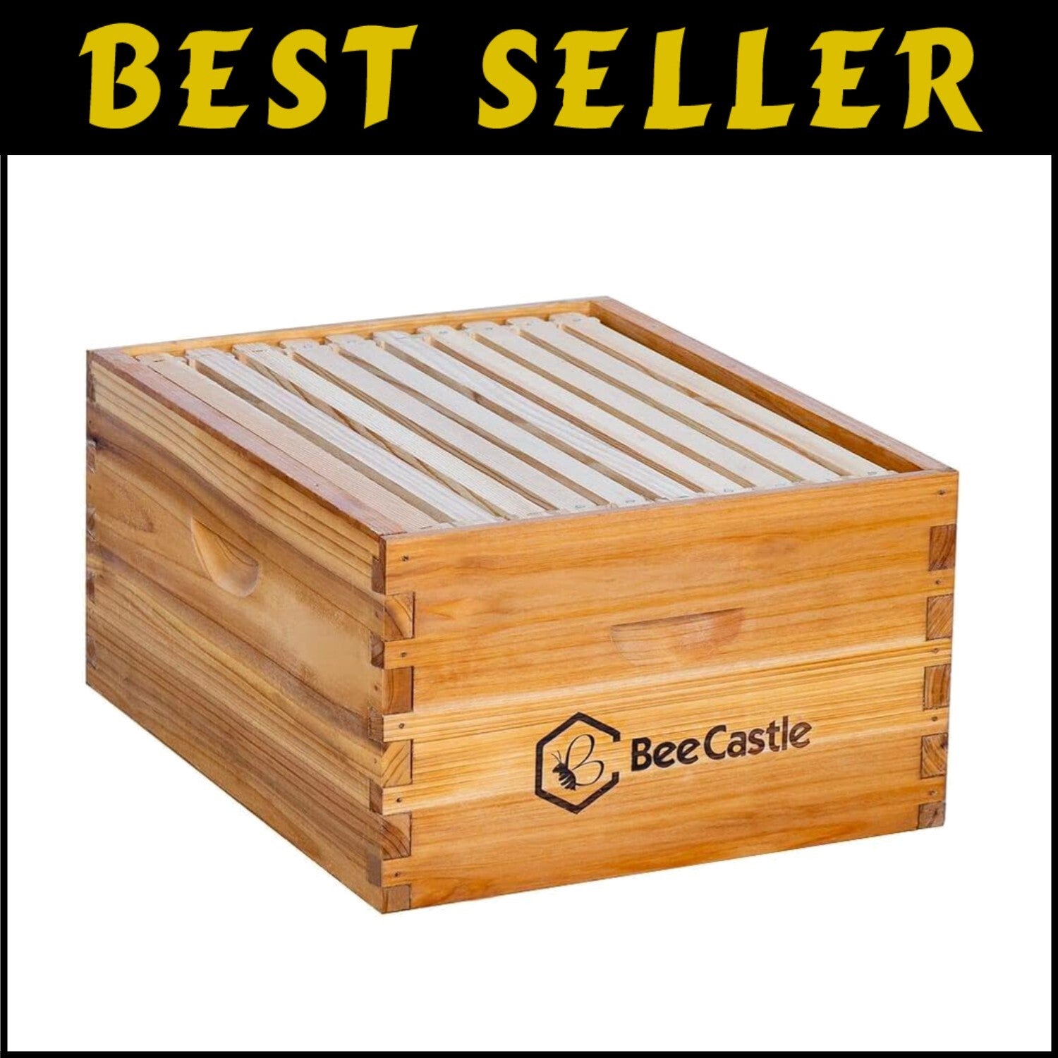 High-Quality Fir Wood Langstroth Deep Box with 10 Frames & Honey Bee Foundations