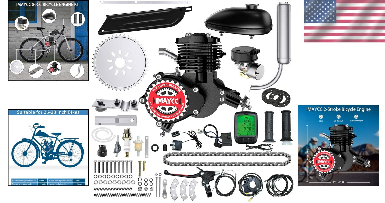 Durable 80cc 2-Stroke Bicycle Engine Kit - Perfect Fit for 26-28" Mountain Bikes