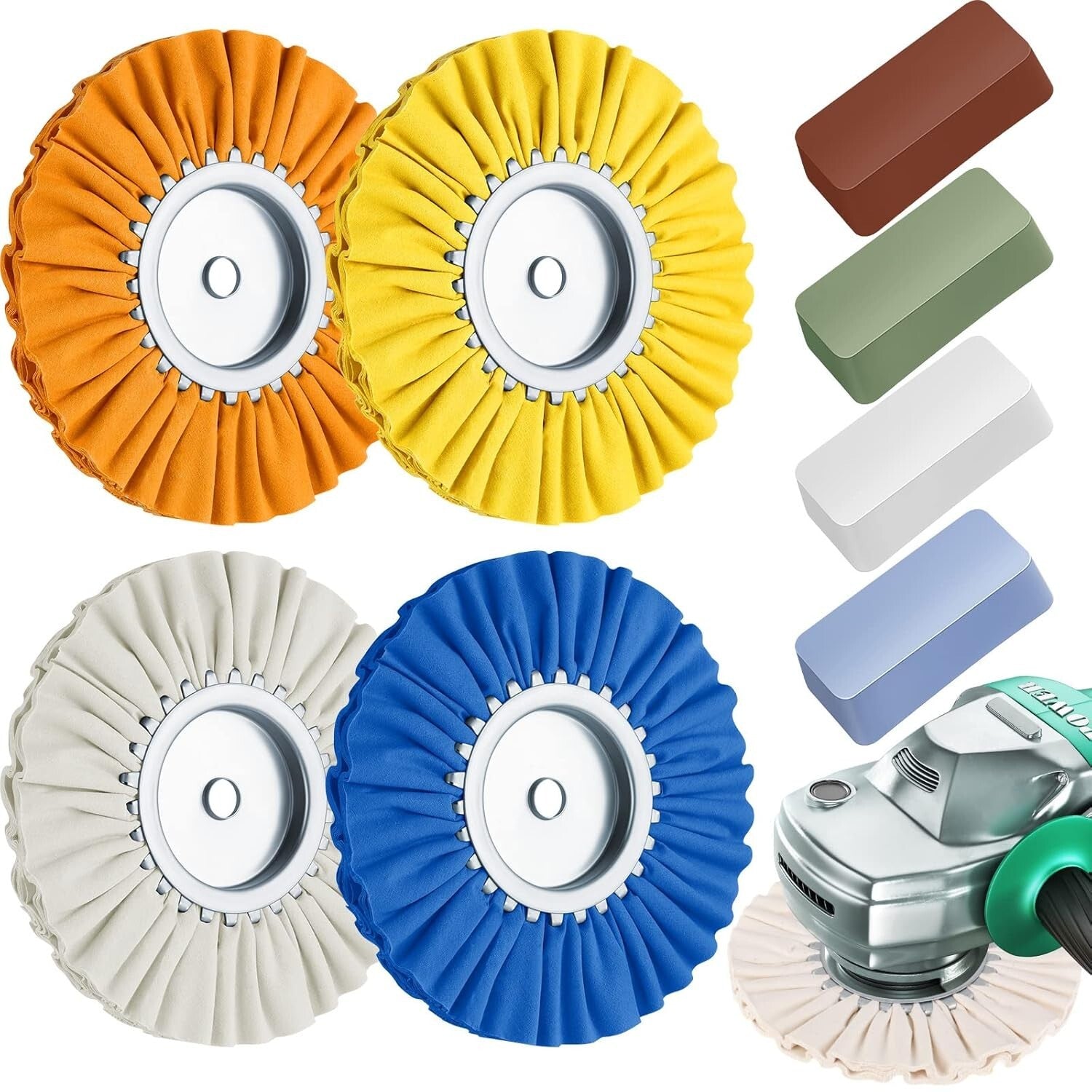 8-Piece Airway Buffing Wheel Kit for Angle Grinders - 8" Polishing Efficiency