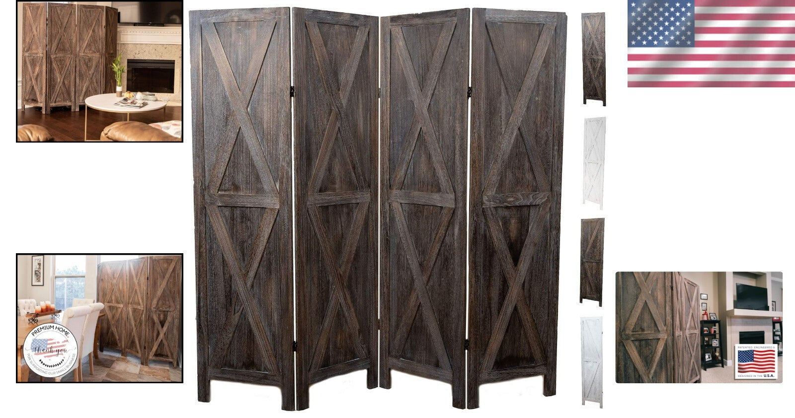 Portable Rustic Barnwood Privacy Screen - Stylish Room Separator 72"w x 67"h