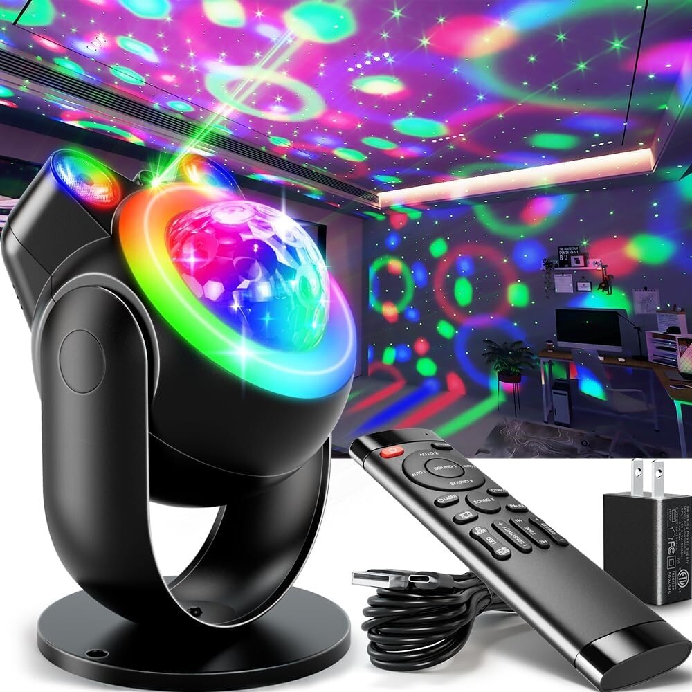 Dynamic Sound Activated Party Lights with Strobe and Star Projector Features
