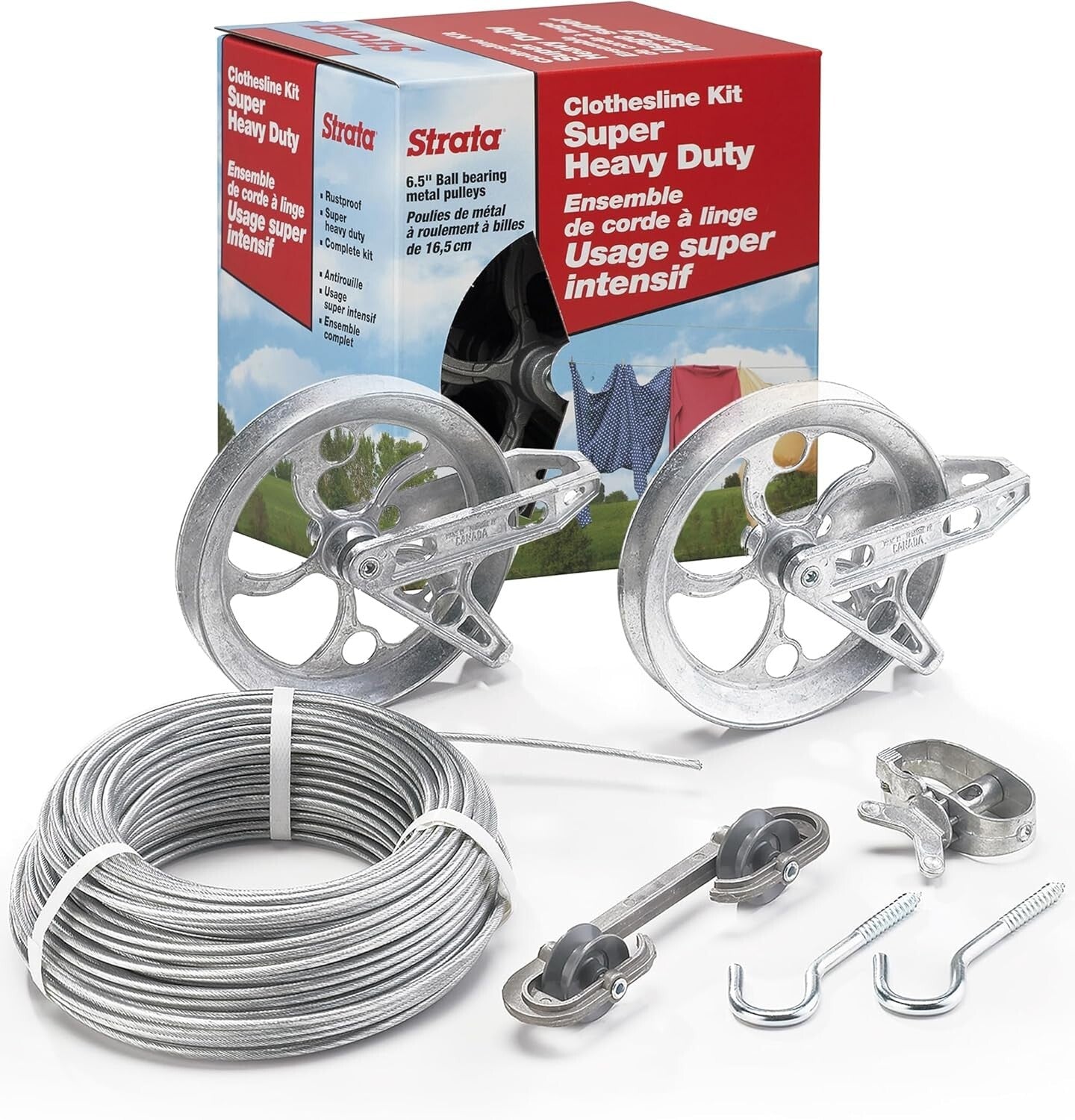 Multifunctional Heavy-Duty Clothesline Kit - 150ft Galvanized Wire & Accessories