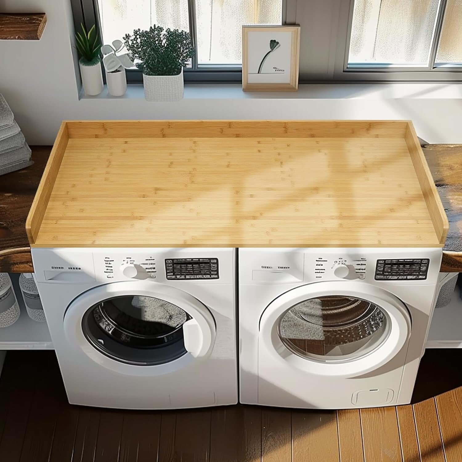 Extra Large Natural Bamboo Washer Dryer Countertop for Stylish Laundry Spaces