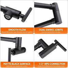 Load image into Gallery viewer, Commercial-Grade Pot Filler Faucet: Adjustable Wall-Mount Matte Black Style