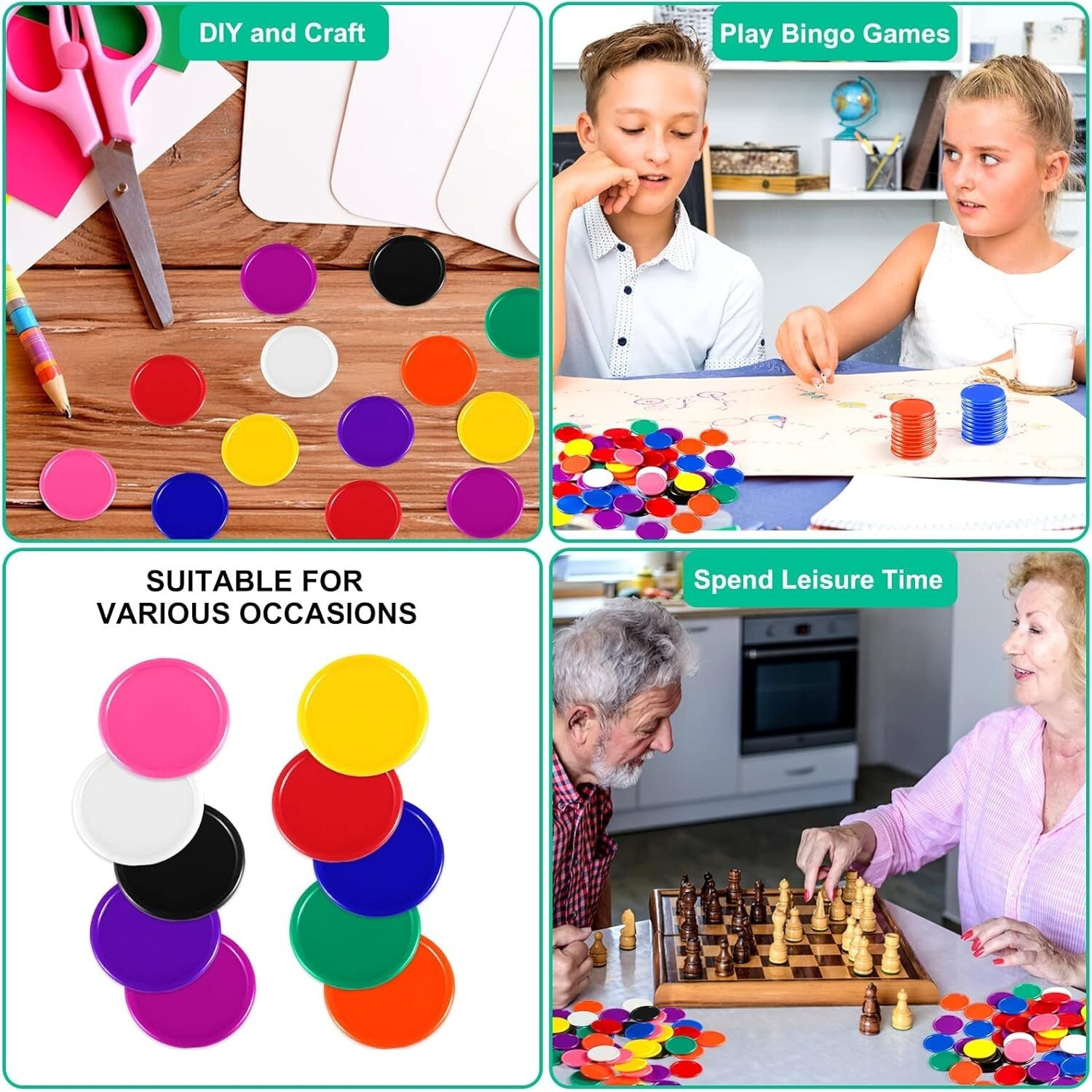 Engaging 1-Inch Bingo Chips - 2000 Colorful Disks for Math Practice & Games