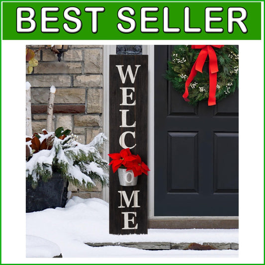 42-Inch Rustic Farmhouse Vertical Welcome Sign with Planter for Front Porch