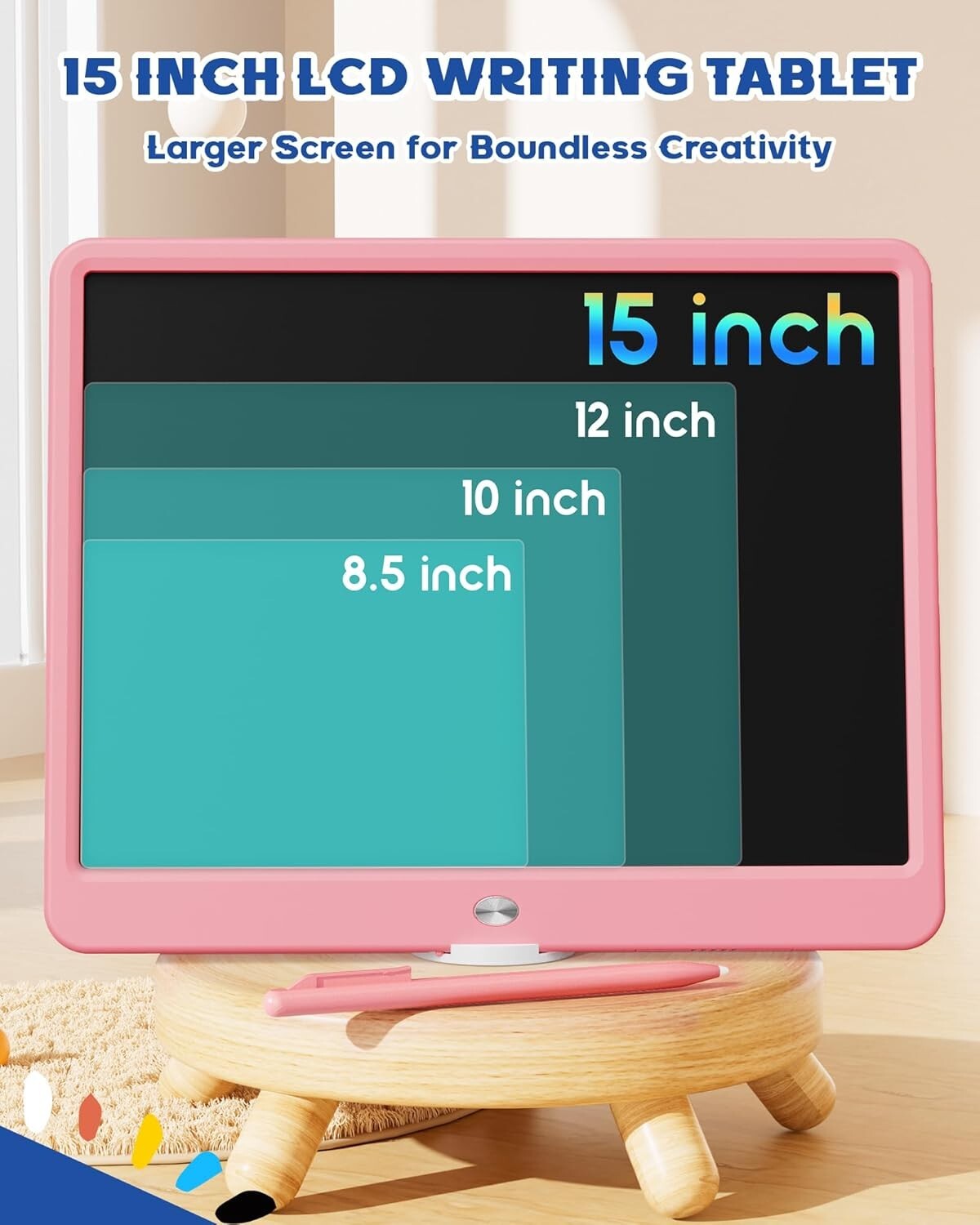 15-Inch LCD Writing Tablet - Eco-Friendly Doodle Pad for Kids, Lightweight Pink
