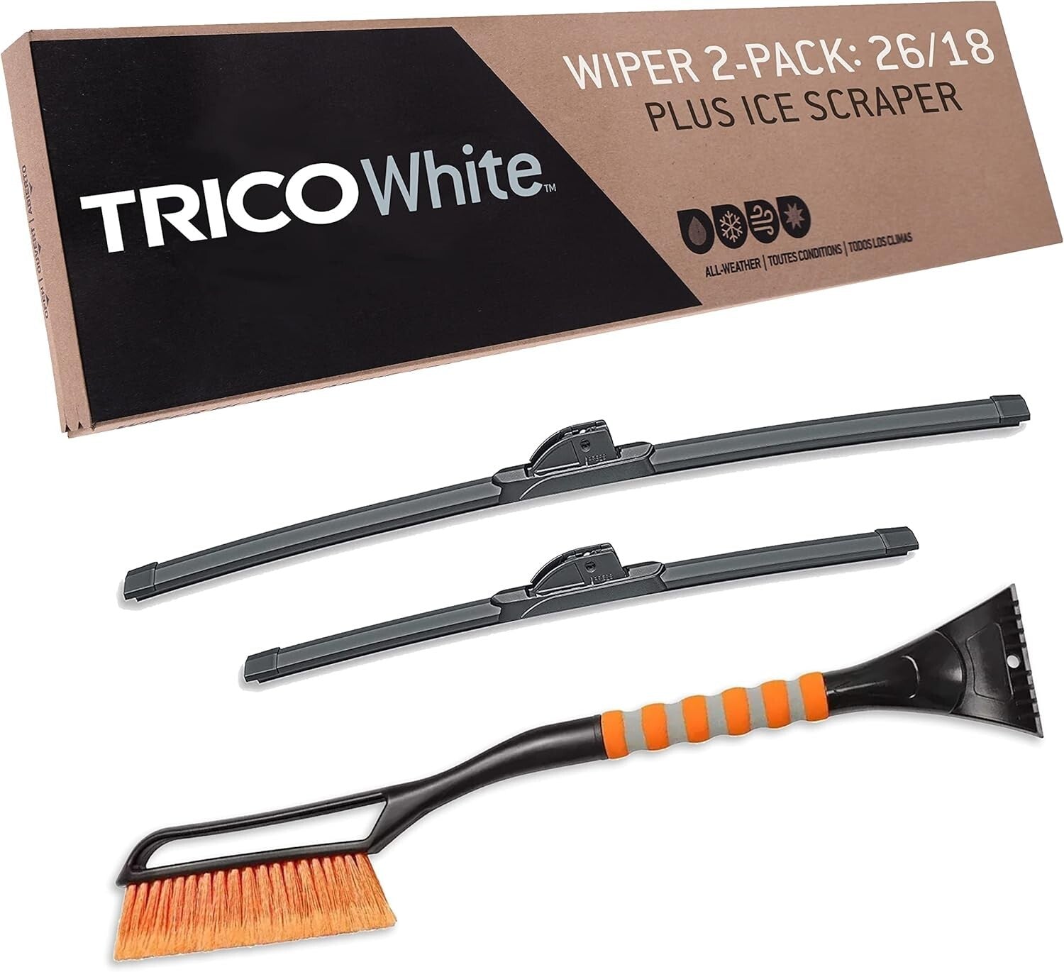 Premium Winter Wiper Blade Set (26" + 18") with Ice Scraper for Clear Visibility