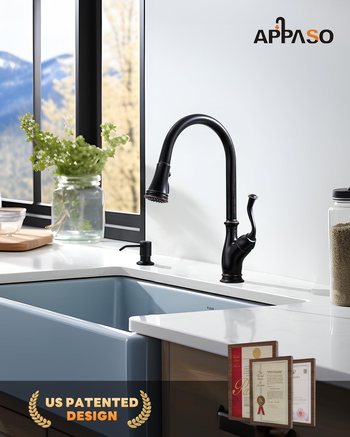 Elegant Oil Rubbed Bronze Kitchen Faucet with Pull-Down Sprayer & Soap Dispenser