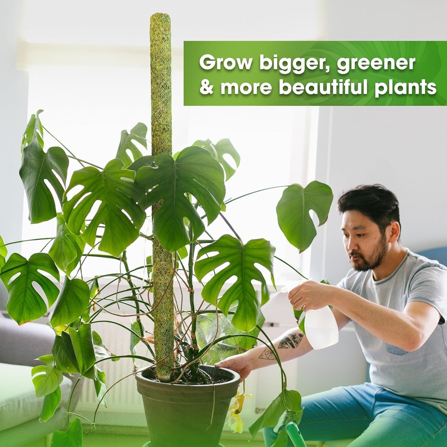 Natural 59’’ Moss Pole for Tall Plants - Sturdy Support for Climbing Growth