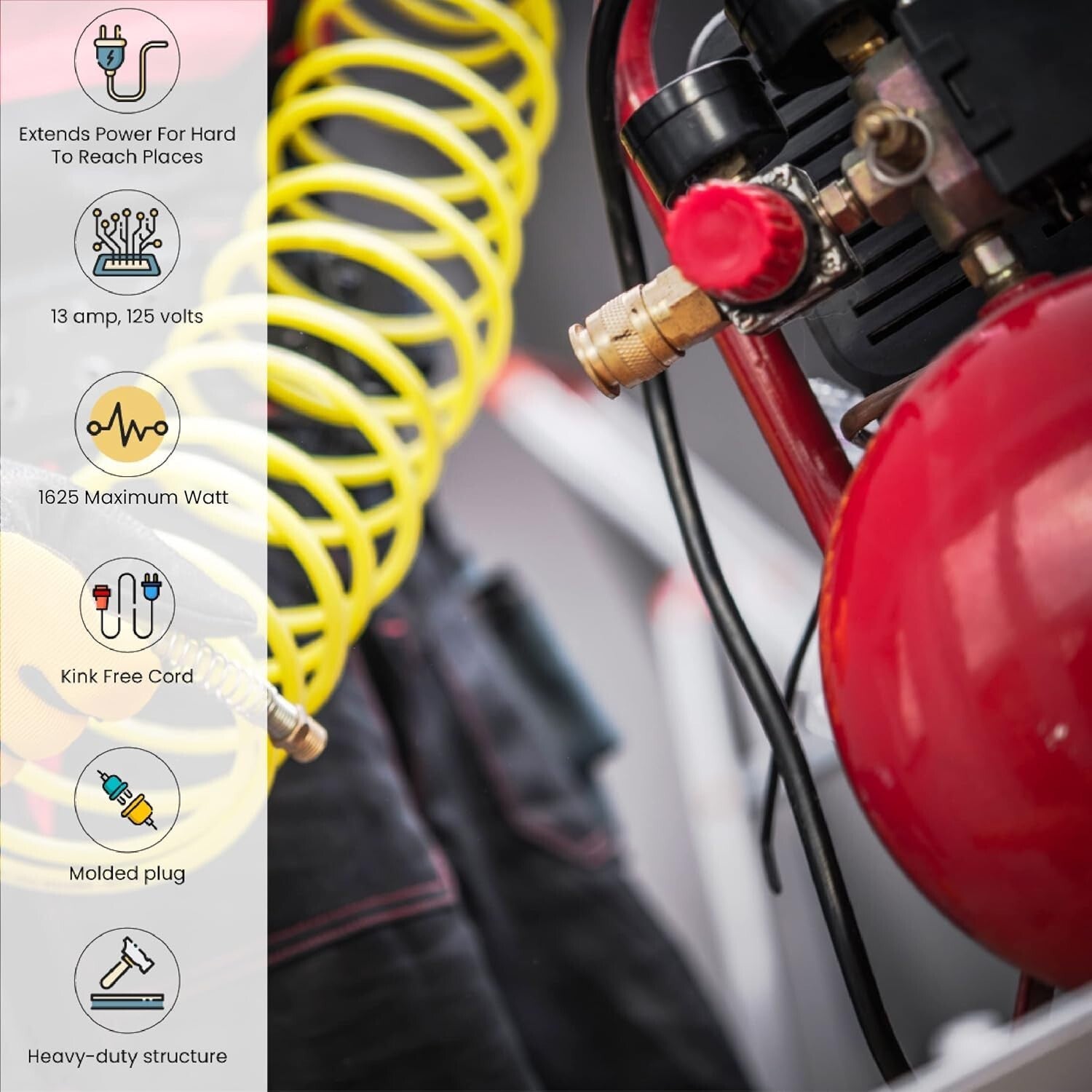 Moisture Resistant 100ft Black Extension Cord - 13A, 125V for Outdoor Tools