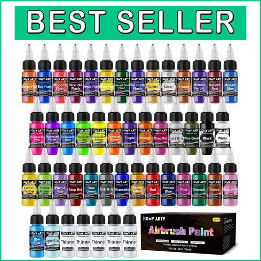 User-Friendly Airbrush Paints - 43 Colors, 5 Thinners & Great for All Surfaces