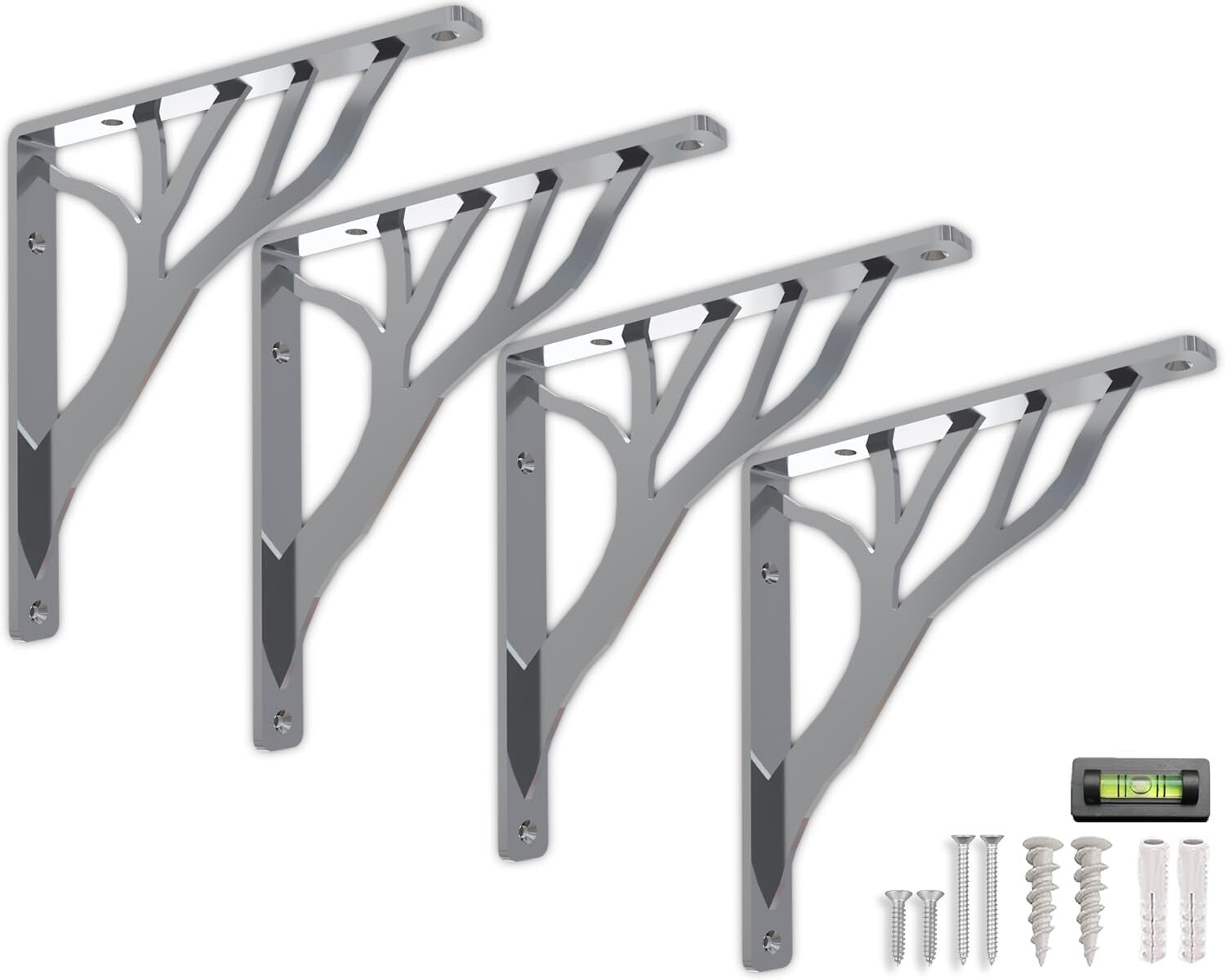 10-Inch Iron Metal Shelf Brackets - Chic Chrome Finish, Easy Mounting - Set of 4