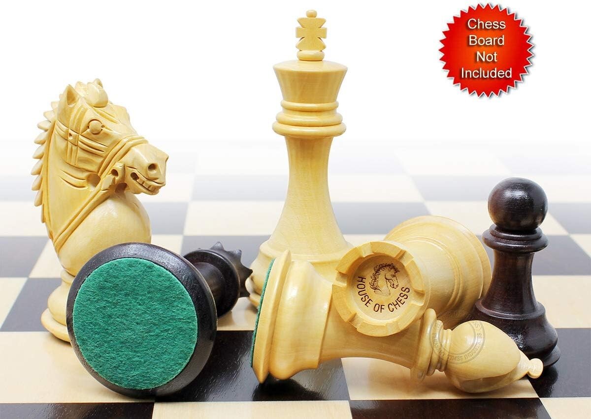 Deluxe Rosewood & Boxwood Chess Pieces - 4" King with Velvet Pouch Included