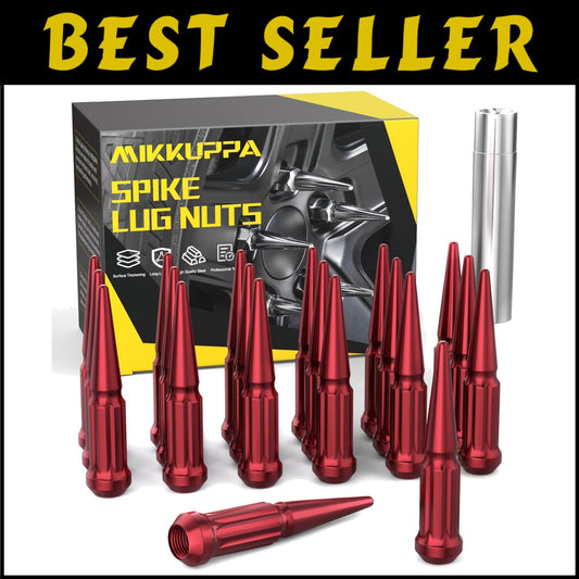 1/2-20 Red Spike Lug Nut Set with Socket Key - Perfect for Jeep & Dodge Cars