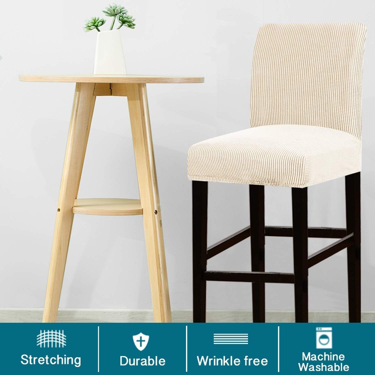 Durable Jacquard Fabric Stretch Barstool Covers - Effortless Elegance in 4 Pack