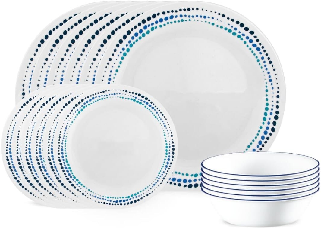 Classic Ocean Blue Dinnerware Set for 6 - Lightweight, Dishwasher Safe & Stylish