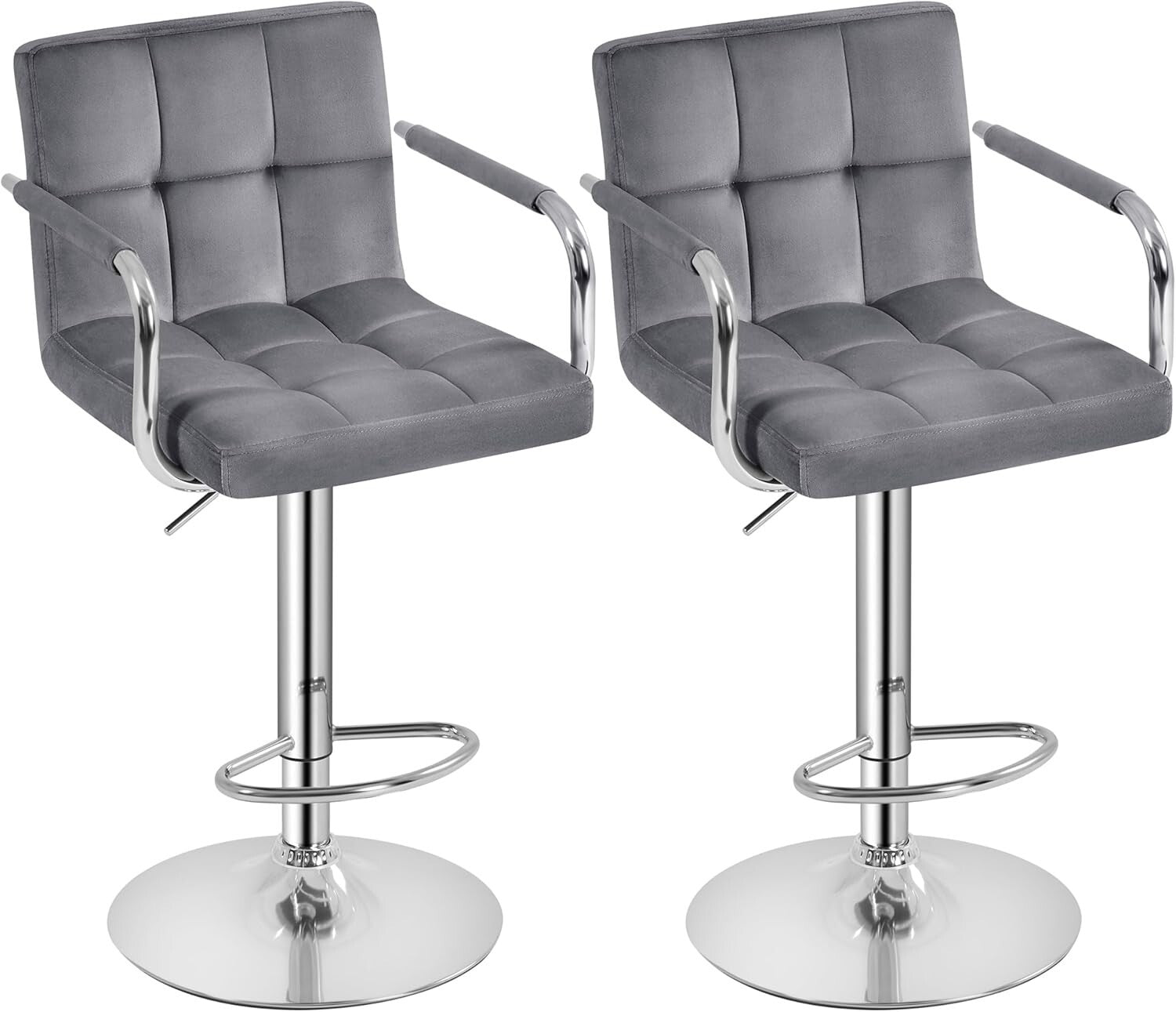 Set of 2 Elegant Velvet Swivel Bar Stools with Adjustable Height - Modern Design